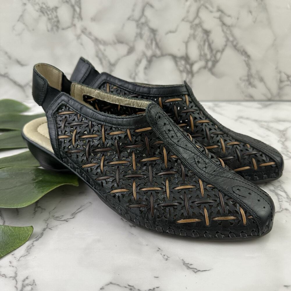 Pikolinos Womens Close Toe Sandals Size 36 Black Brown Woven Leather Low Heel